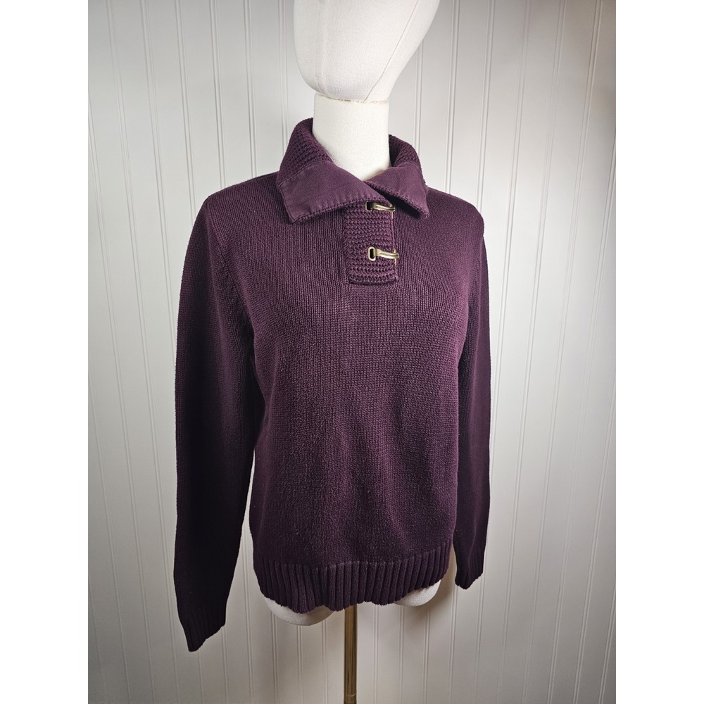LRL Ralph Lauren Women's Small Burgundy Sweater Cotton Knit Brass Clasps Closure